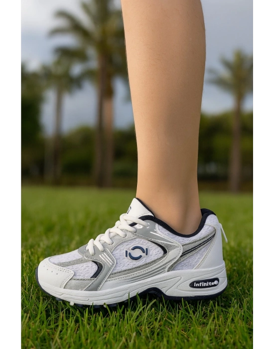 Günlük Unisex Beyaz Sneaker Kaymaz Yüksek Taban Desenli Triko Bağcıklı Koşu Spor Ayakkabı