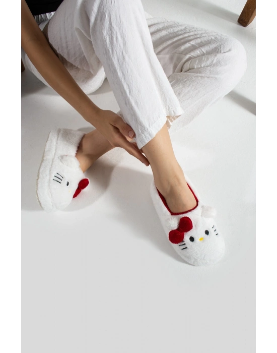 Hello Kitty Desenli Fiyonklu Kadın Peluş Ev Terliği