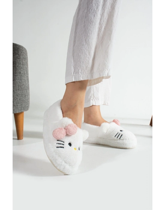 Hello Kitty Desenli Fiyonklu Kadın Peluş Ev Terliği
