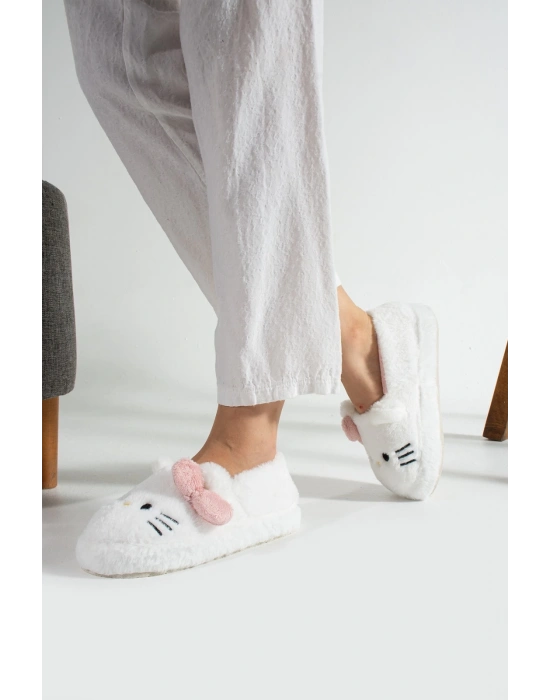 Hello Kitty Desenli Fiyonklu Kadın Peluş Ev Terliği