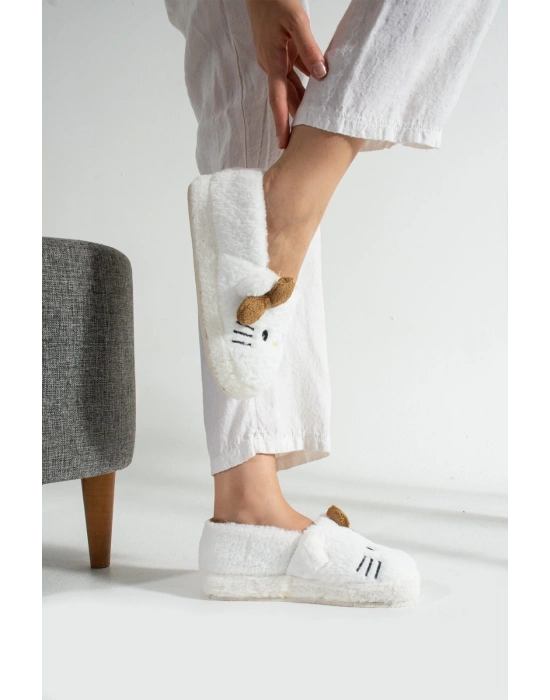 Hello Kitty Desenli Fiyonklu Kadın Peluş Ev Terliği