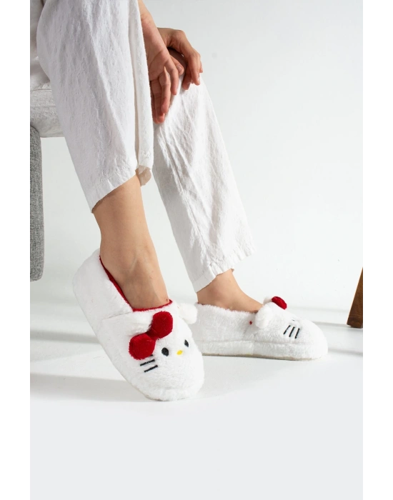 Hello Kitty Desenli Fiyonklu Kadın Peluş Ev Terliği