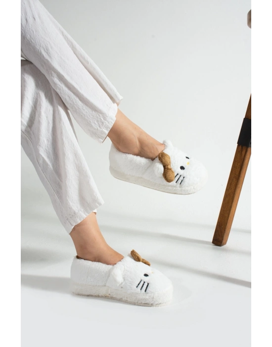 Hello Kitty Desenli Fiyonklu Kadın Peluş Ev Terliği