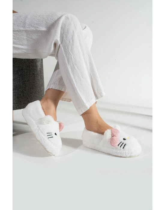 Hello Kitty Desenli Fiyonklu Kadın Peluş Ev Terliği