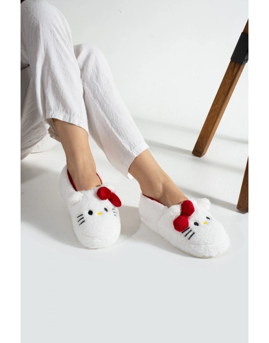 Hello Kitty Desenli Fiyonklu Kadın Peluş Ev Terliği