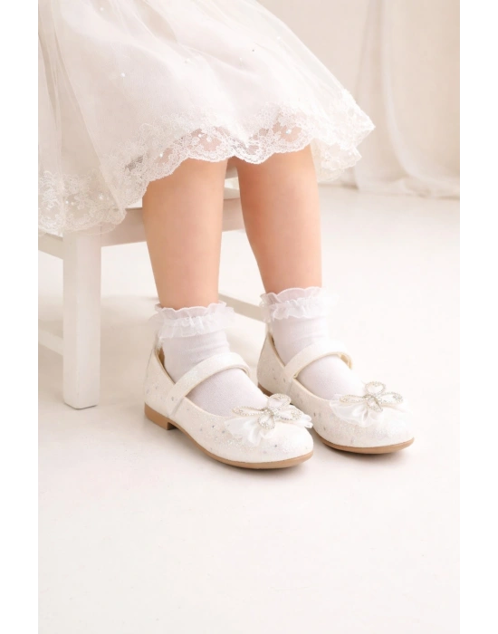 Işıltılı Kum Sim Dokulu Kelebek Figür Detaylı Kız Çocuk Babet