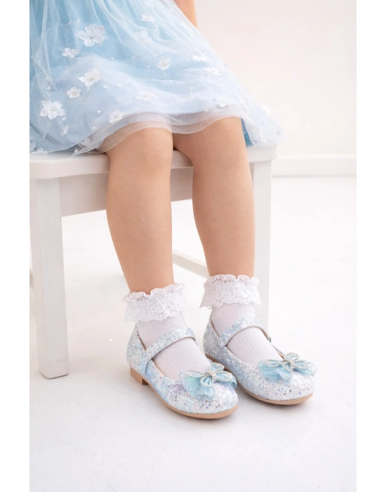 Işıltılı Kum Sim Dokulu Kelebek Figür Detaylı Kız Çocuk Babet