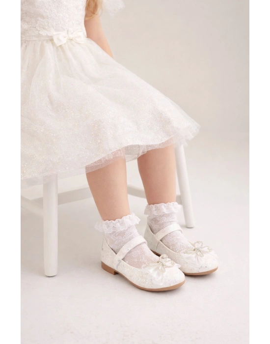 Işıltılı Kum Sim Dokulu Kelebek Figür Detaylı Kız Çocuk Babet