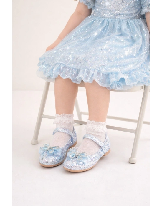 Işıltılı Kum Sim Dokulu Kelebek Figür Detaylı Kız Çocuk Babet