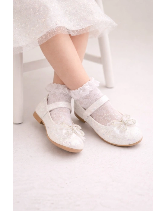 Işıltılı Kum Sim Dokulu Kelebek Figür Detaylı Kız Çocuk Babet