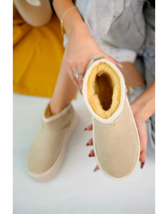 KADIN BEJ SÜET İÇİ KÜRKLÜ KALIN TABAN BİLEKTE KISA KADIN BOT & BOOTİE