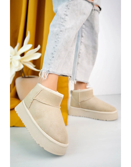 KADIN BEJ SÜET İÇİ KÜRKLÜ KALIN TABAN BİLEKTE KISA KADIN BOT & BOOTİE