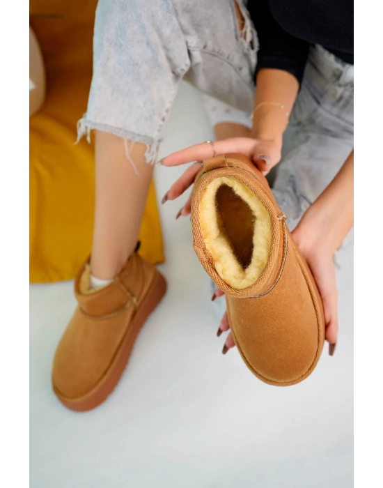 KADIN BEJ SÜET İÇİ KÜRKLÜ KALIN TABAN BİLEKTE KISA KADIN BOT & BOOTİE