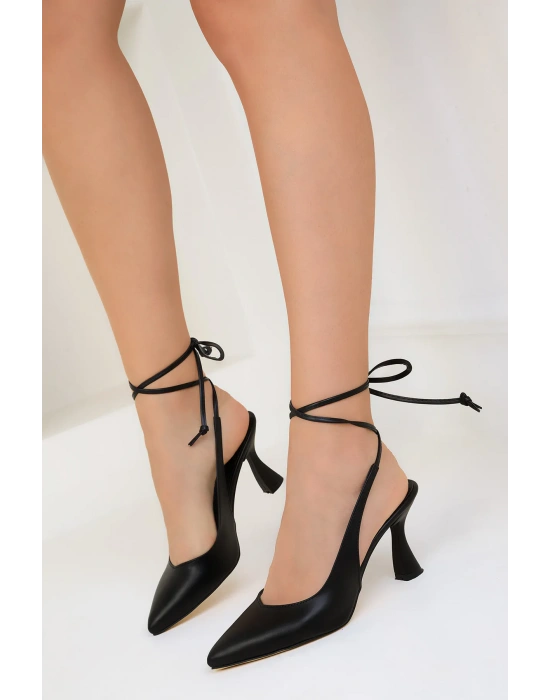 Kadın Bilekten Bağlamalı Kadeh Ökçe Klasik Topuklu Ayakkabı