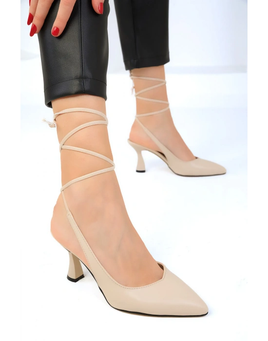 Kadın Bilekten Bağlamalı Kadeh Ökçe Klasik Topuklu Ayakkabı