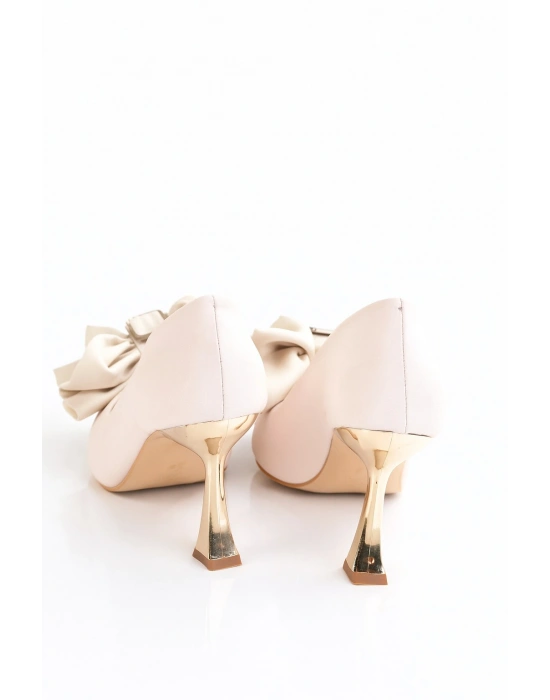 Kadın Gold Topuk Saten Fiyonk Detaylı Topuklu Ayakkabı