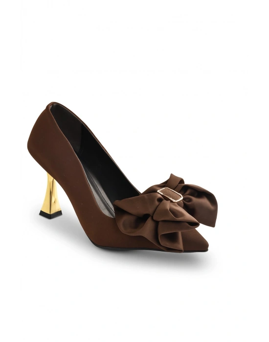 Kadın Gold Topuk Saten Fiyonk Detaylı Topuklu Ayakkabı