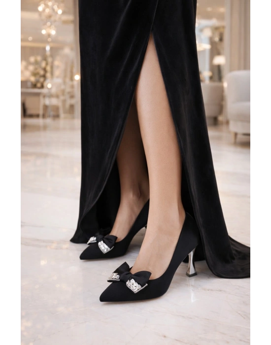 Kadın Gold Topuk Saten Fiyonk Detaylı Topuklu Ayakkabı