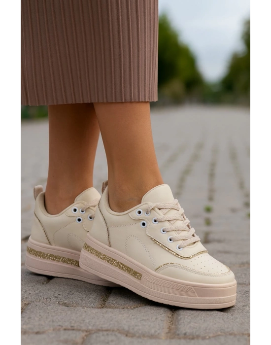 Kadın Günlük Yüksek Taşlı Taban Rahat Kalıp Yürüyüş ve Ortopedik Spor Ayakkabı