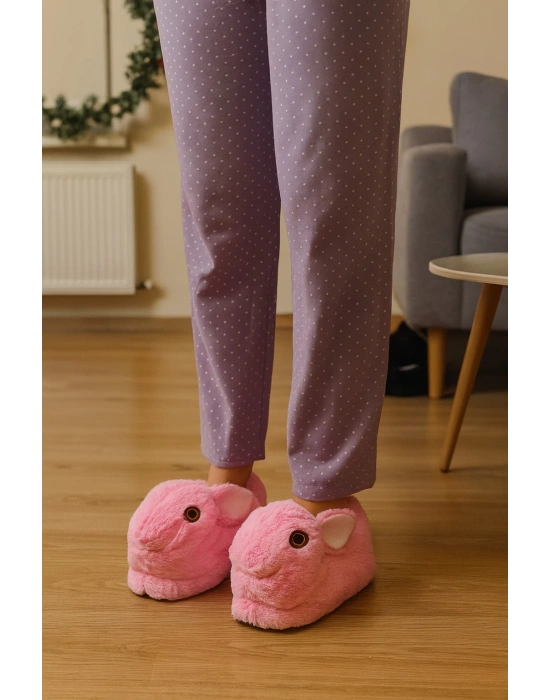 Kadın Hayvanlı Kışlık Peluş Tavşan Panduf Ev Terliği