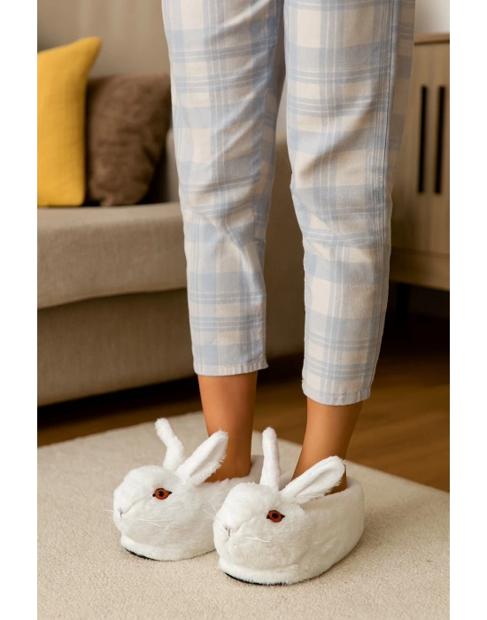 Kadın Hayvanlı Kışlık Peluş Tavşan Panduf Ev Terliği