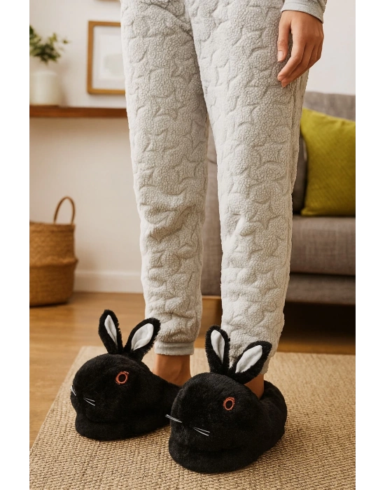 Kadın Hayvanlı Kışlık Peluş Tavşan Panduf Ev Terliği