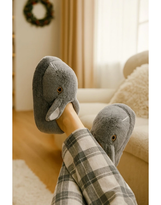 Kadın Hayvanlı Kışlık Peluş Tavşan Panduf Ev Terliği