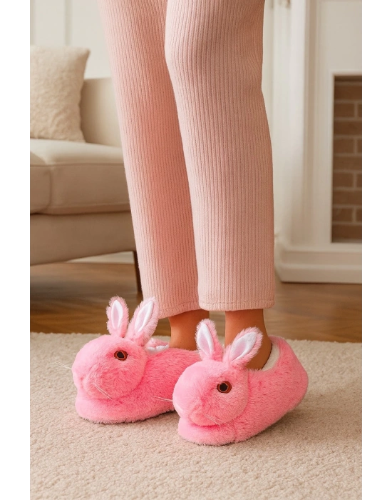 Kadın Hayvanlı Kışlık Peluş Tavşan Panduf Ev Terliği