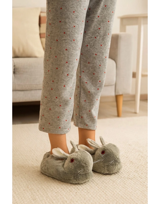 Kadın Hayvanlı Kışlık Peluş Tavşan Panduf Ev Terliği