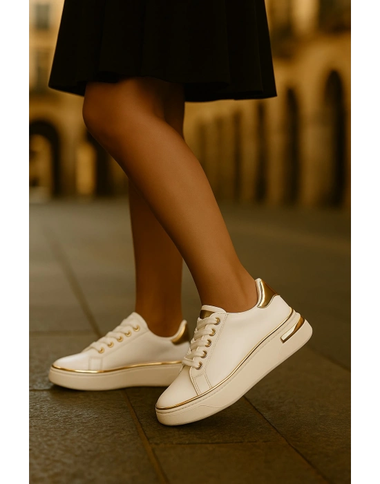 Kadın İnce Şerit Detaylı Kalın Taban Spor Ayakkabı