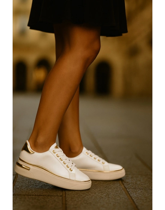 Kadın İnce Şerit Detaylı Kalın Taban Spor Ayakkabı