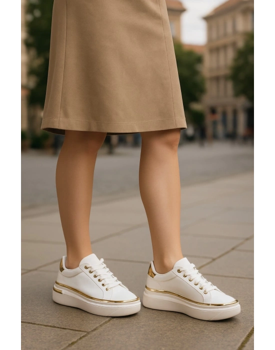 Kadın İnce Şerit Detaylı Kalın Taban Spor Ayakkabı