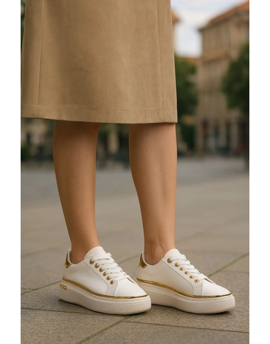 Kadın İnce Şerit Detaylı Kalın Taban Spor Ayakkabı