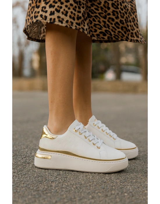 Kadın İnce Şerit Detaylı Kalın Taban Spor Ayakkabı