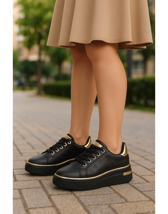 Kadın İnce Şerit Detaylı Kalın Taban Spor Ayakkabı