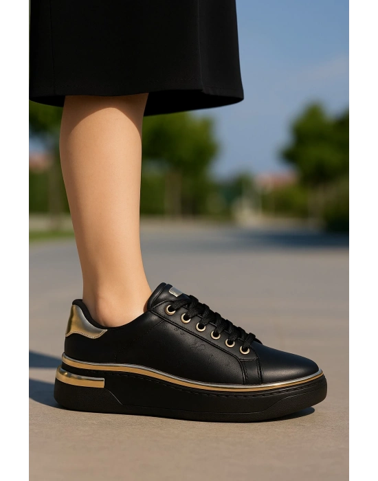 Kadın İnce Şerit Detaylı Kalın Taban Spor Ayakkabı