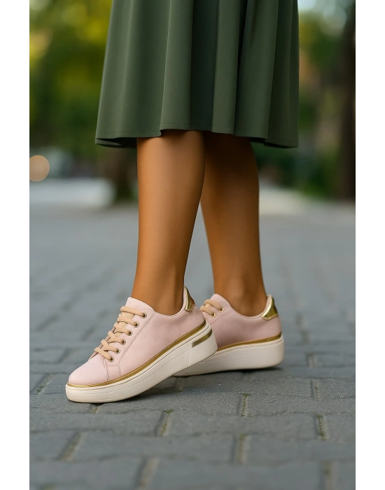 Kadın İnce Şerit Detaylı Kalın Taban Spor Ayakkabı