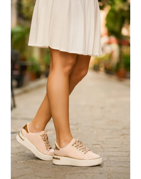 Kadın İnce Şerit Detaylı Kalın Taban Spor Ayakkabı