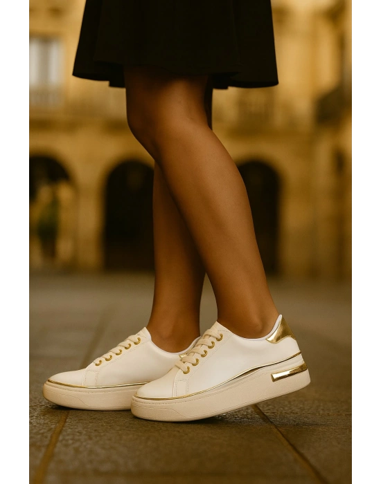 Kadın İnce Şerit Detaylı Kalın Taban Spor Ayakkabı