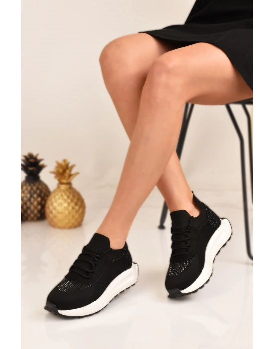 Kadın Kalın Tabanlı Taş Detaylı Sneaker Spor Ayakkabı