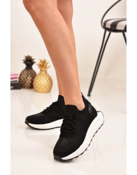 Kadın Kalın Tabanlı Taş Detaylı Sneaker Spor Ayakkabı