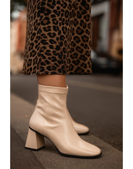 Kadın Küt Burunlu Topuklu Kadın Streç Bot