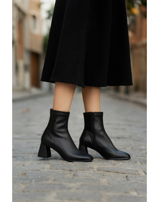 Kadın Küt Burunlu Topuklu Kadın Streç Bot