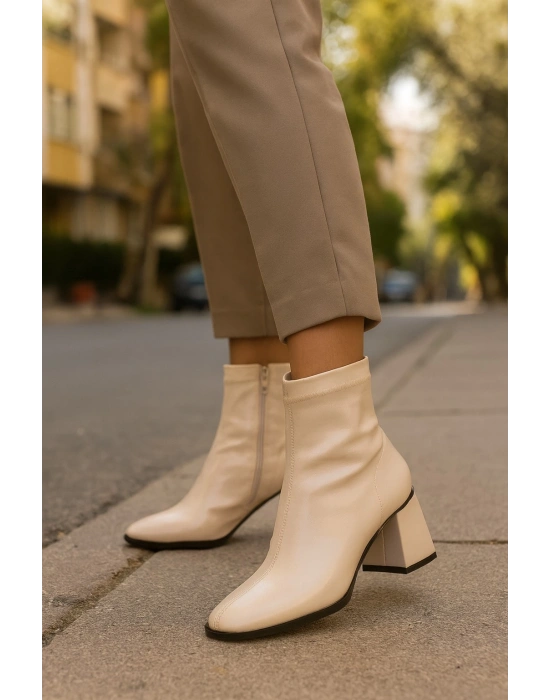 Kadın Küt Burunlu Topuklu Kadın Streç Bot