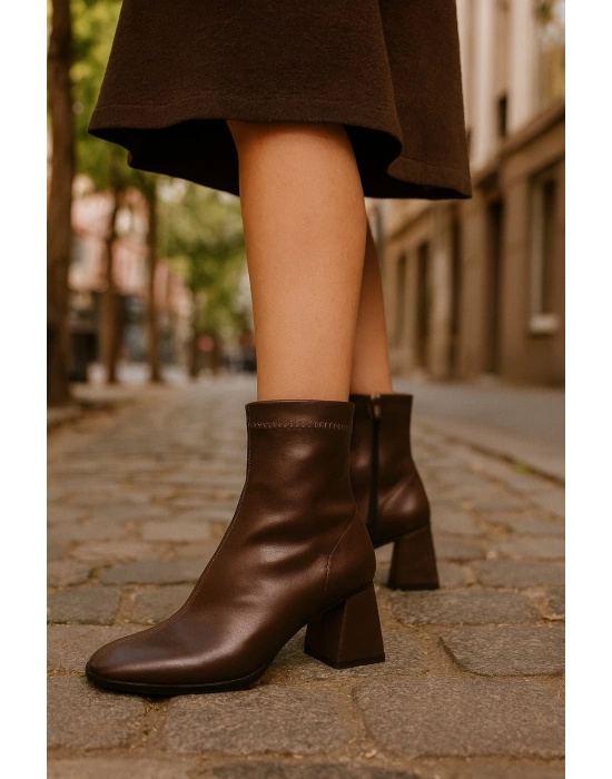 Kadın Küt Burunlu Topuklu Kadın Streç Bot