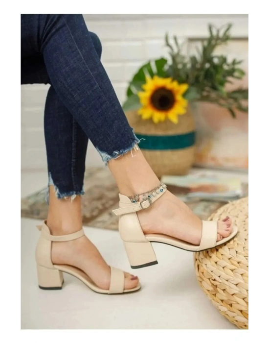 Kadın Nude Tek Bant Kalın Klasik Topuklu Ayakkabı