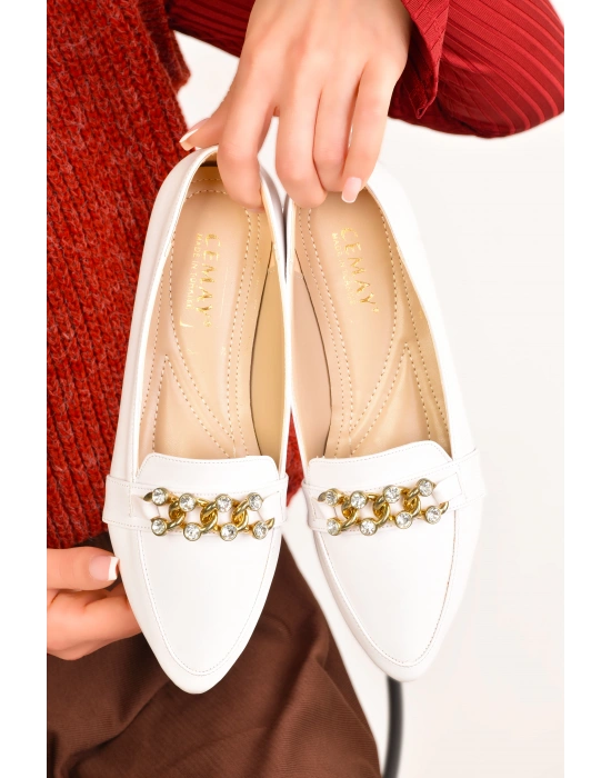 Kadın Sivri Burun Zinçir Tokalı Günlük Babet