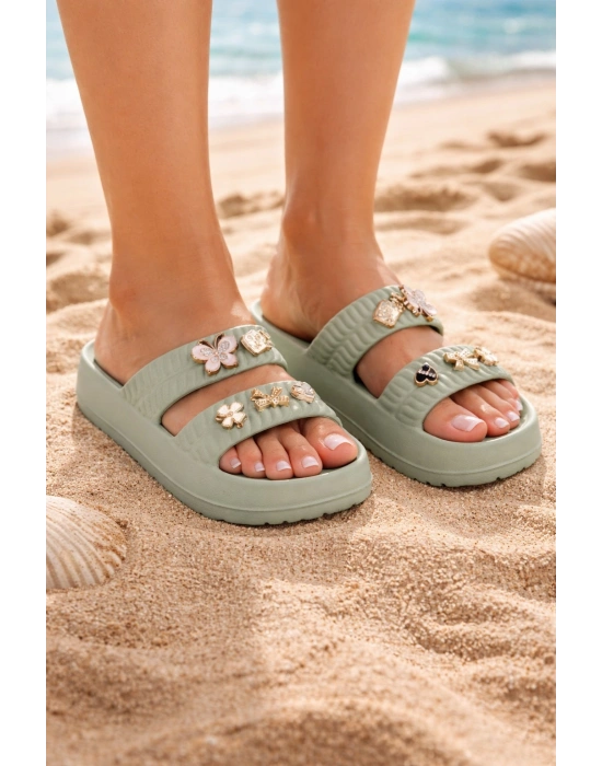 Kadın Taşlı Şık, Rahat, Konforlu Günlük Eva Terlik