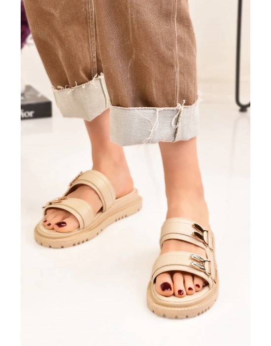 Kadın Tavşan Toka Ayrıntılı Düz Taban Kadın Terlik