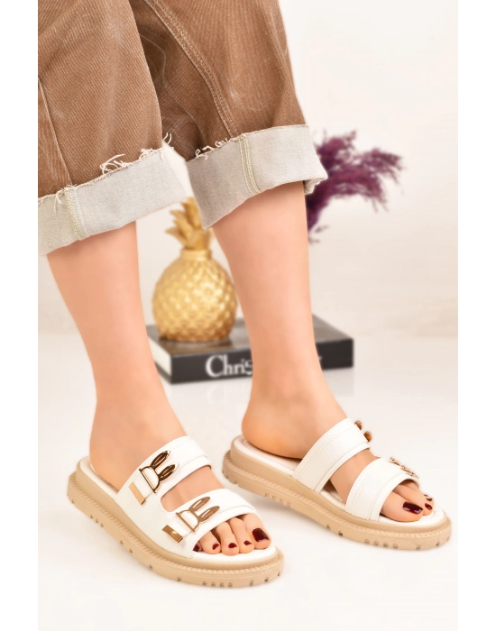 Kadın Tavşan Toka Ayrıntılı Düz Taban Kadın Terlik